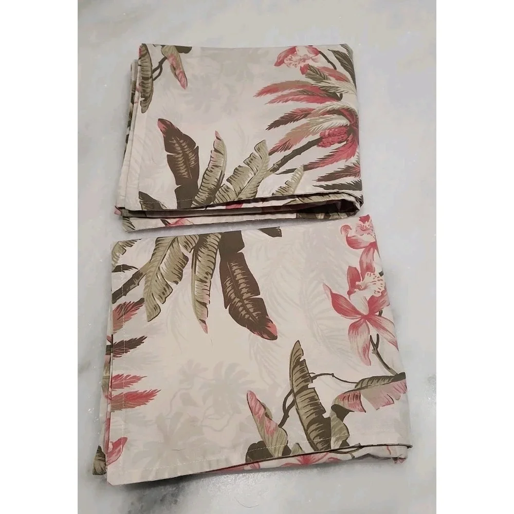 2/Tommy Bahama Bonny Cove KING SHAMS Palm Orchid Tropical Beach Beige Pink Green
